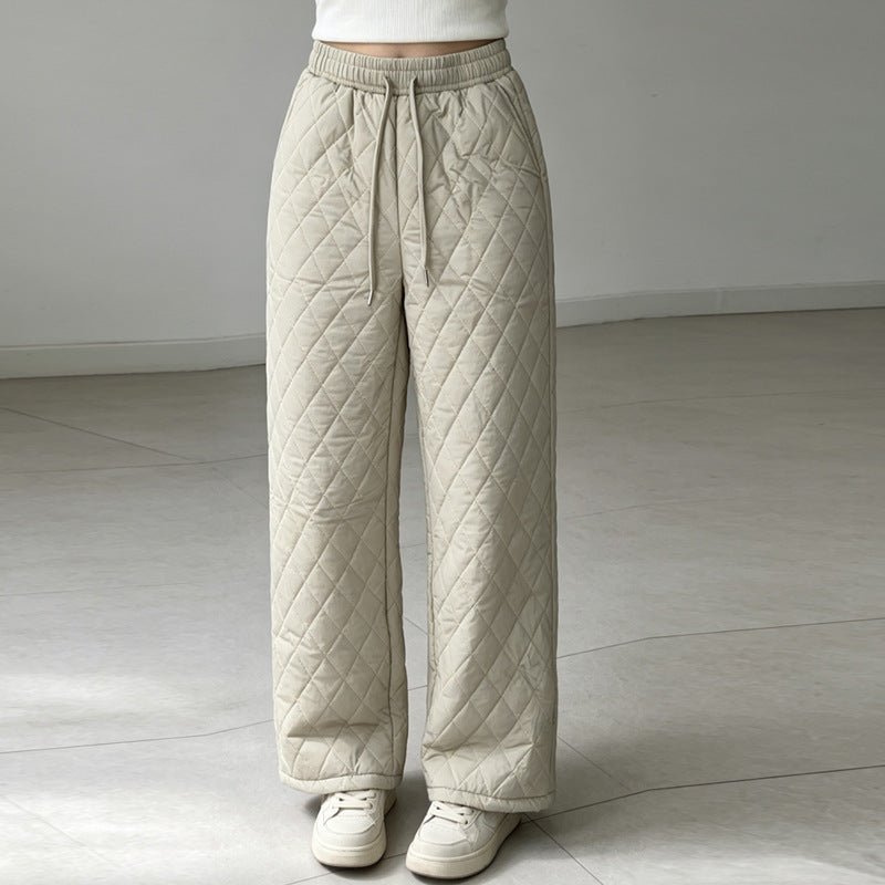 Retro Elastic-waist Ultrasonic Cotton Pants