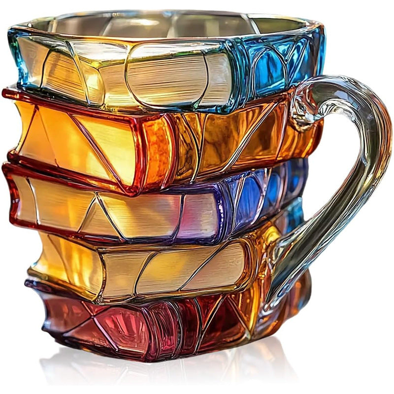 Painted Book Mug: 11oz, 3D painted books design, colorful resin, unique coffee cup, ideal for collection/gifts.