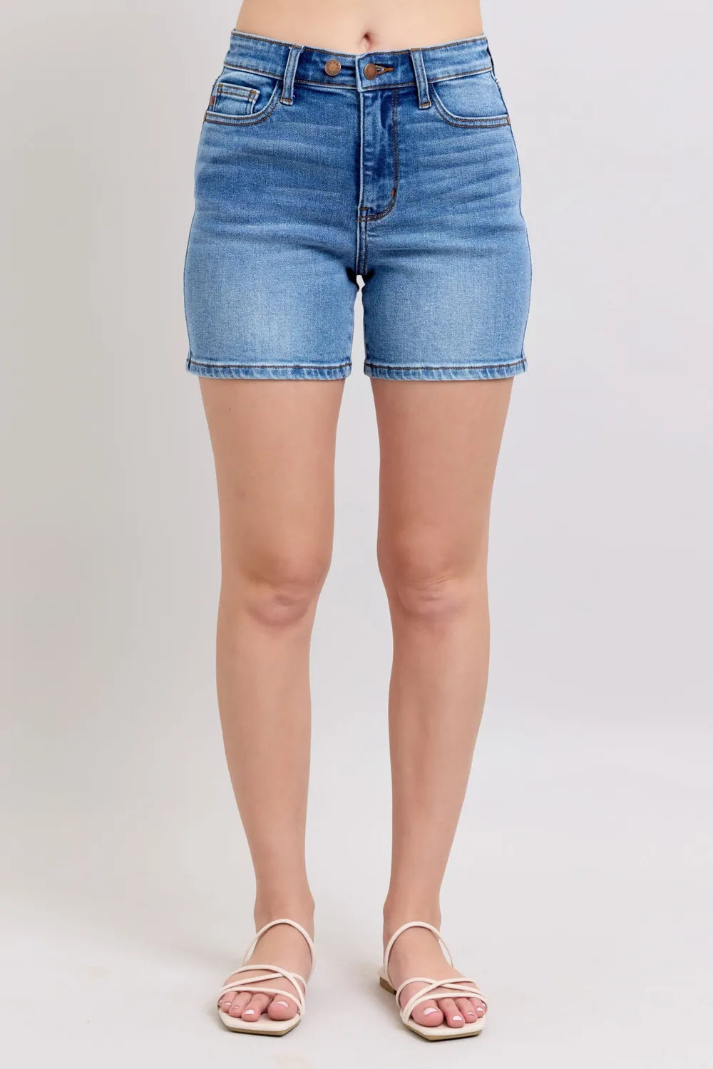 Judy Blue Full Size 2 Button Denim Shorts with Pockets Plus Size