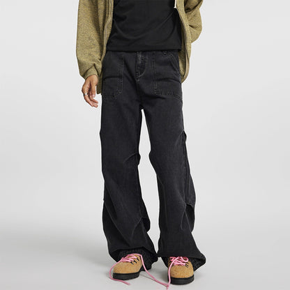 American-style Vintage Bootcut Jeans Mens Loose Straight-leg Fit