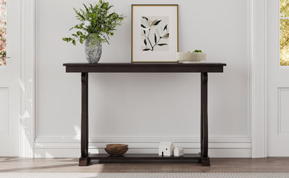 48-Inch Rustic Vintage Console Table --- Farmhouse Style Entryway Table with Open Shelf and Sturdy Construction  (Espresso)