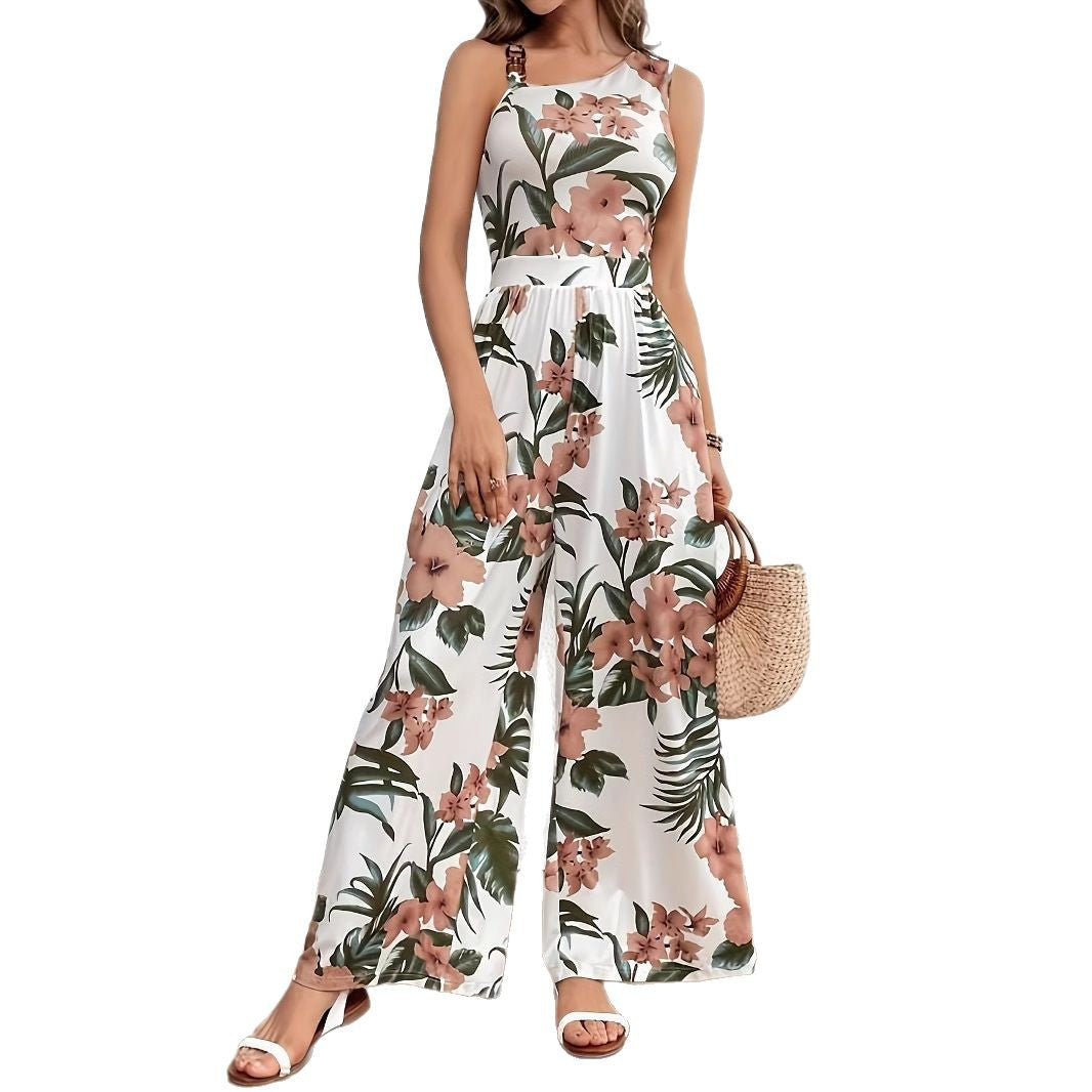 Floral-patterned Comfortable Casual Loose-fitting One-piece Pants