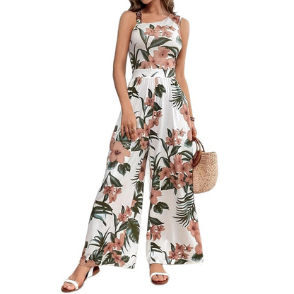 Floral-patterned Comfortable Casual Loose-fitting One-piece Pants