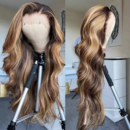 Women's Synthetic Piano-colored With Brown Highlights Long Wavy Hair Gradient Style