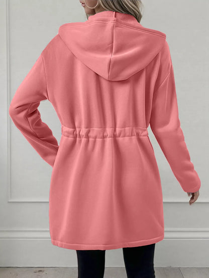 Drawstring Zip Up Hooded Outerwear