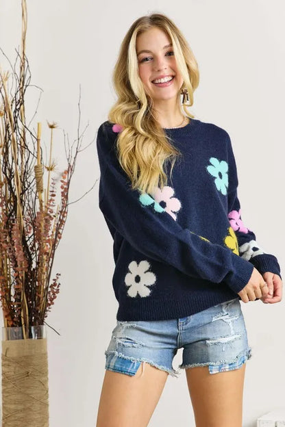 ADORA Full Size Flower Popped Sweater Plus Size
