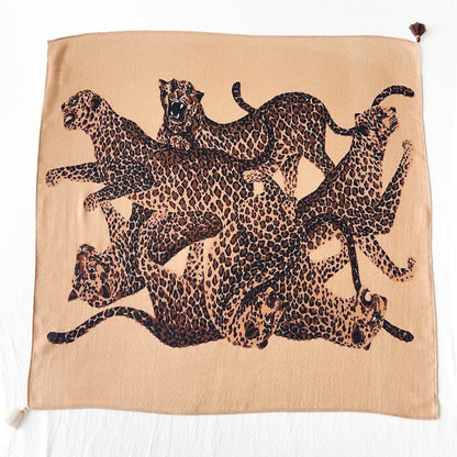 Jungle Cheetah Art Print Square With Tassels Silk Shawl For Stylish Outfits Blogger-Style Multi-Use Scarf