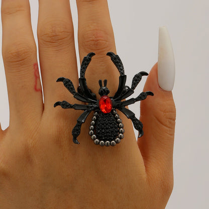 Dramatic Halloween Rhinestone Spider Necklace Bracelet And Ring Set