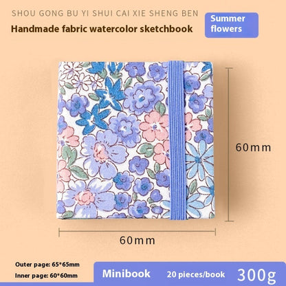 Fabric Watercolor Notebook Art Student Painting Square Portable