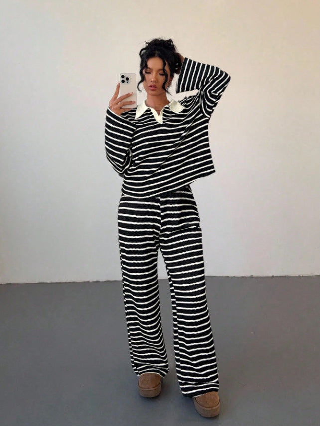 Women's V-neck Long-sleeve Pants Set