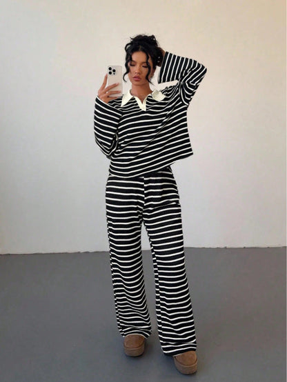 Women's V-neck Long-sleeve Pants Set