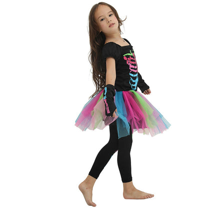 Halloween Cosplay Masquerade Children's Rainbow Skull Skeleton Costume