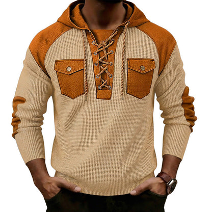 Mens Waffle-Weave Hooded Long-Sleeve Sweatshirt