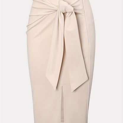 Elegant Monochrome High-waisted Knee-length Skirt For Women