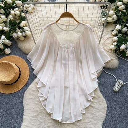 Women's Solid Color French Gentle Lace Chiffon Patchwork Shirt