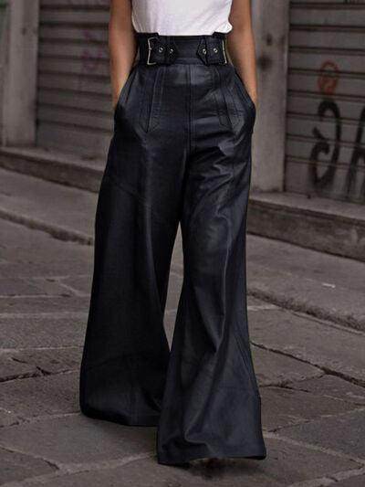 Half Elastic Waist Wide Leg Pants for Comfortable Style