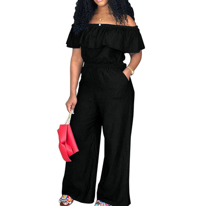 Plus-size Women's Denim Cape Jumpsuit