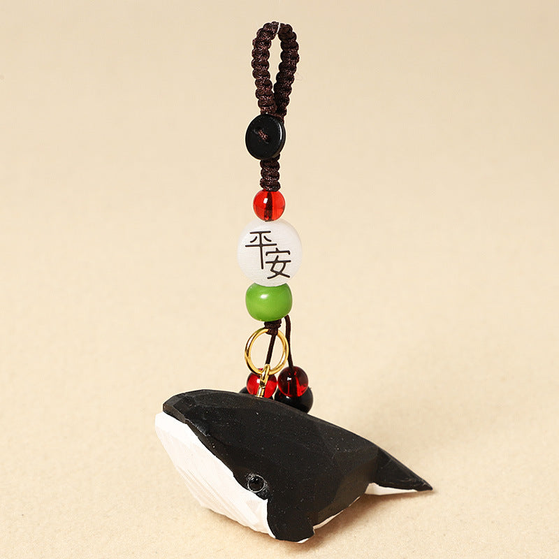 Creative Handmade Wooden Carving Whale Keychain Pendant