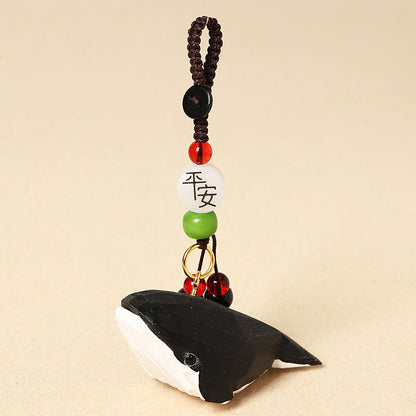 Creative Handmade Wooden Carving Whale Keychain Pendant