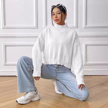 Women's Solid-color Loose-fitting High-neck Pullover Sweater