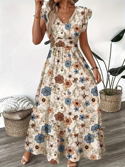 Womens Printed V-neck Dolman-sleeve Dress