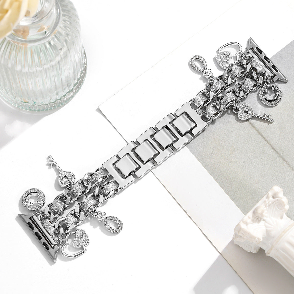 For Iwatch Strap Xiaoxiang Style Iwatch6543 Generation Denim Chain Metal BraceletXiaoxiang Style Strap