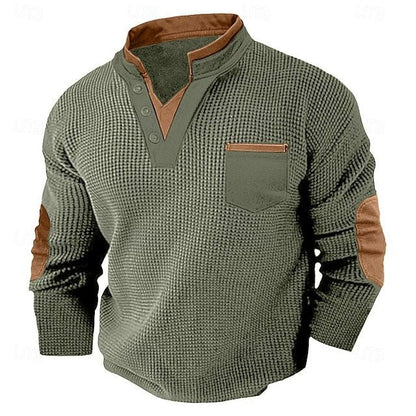 Men's New Casual Texture Waffle Long Sleeve Top