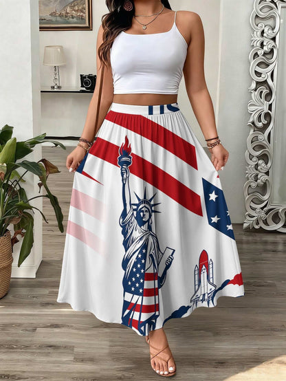 Womens 3D-printed Elastic High-waist Skirt