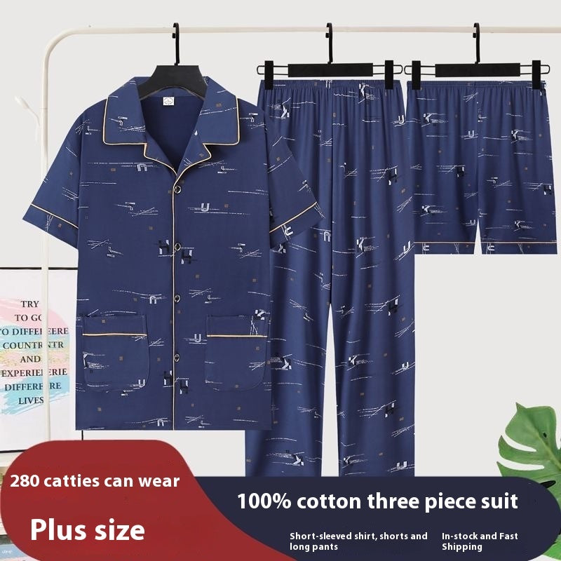Men's Pajamas Short-sleeved Three-piece Suit