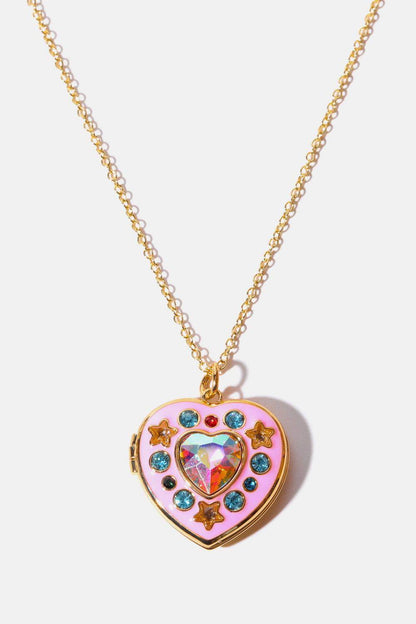 Rhinestone Decor Heart Box Pendant Necklace for Women
