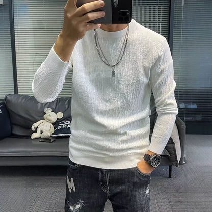 Mens New FallWinter Loose-Fit Crew-Neck Long-Sleeve Knit Sweater