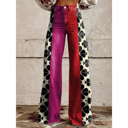 Women's Casual Wide-leg Pants Low-rise Denim Straight-leg Style