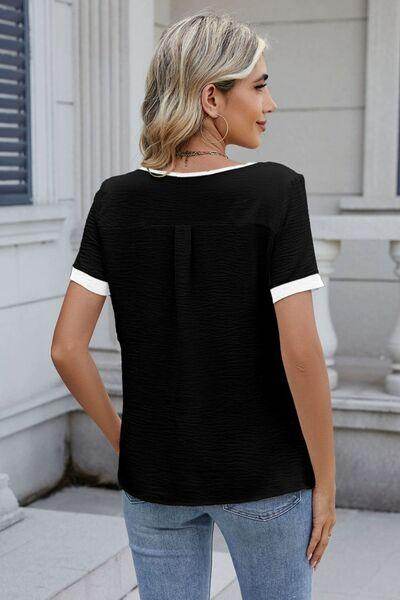 Cutout Round Neck Short Sleeve Top for Casual Wear