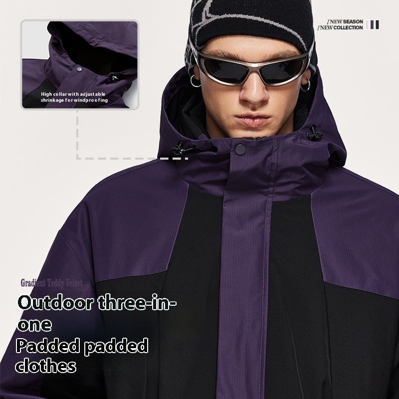 Outdoor 3-in-1 Fleece-lined Removable Down Cotton Jacket