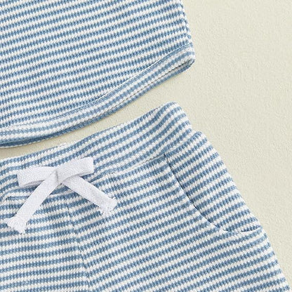 Baby Boy Striped Waffle-Weave Hooded Set
