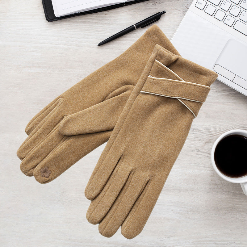 Women's Outdoor Warm Velvet Padded Thickened Cycling And Driving Versatile Simple Touch Screen Warm Gloves