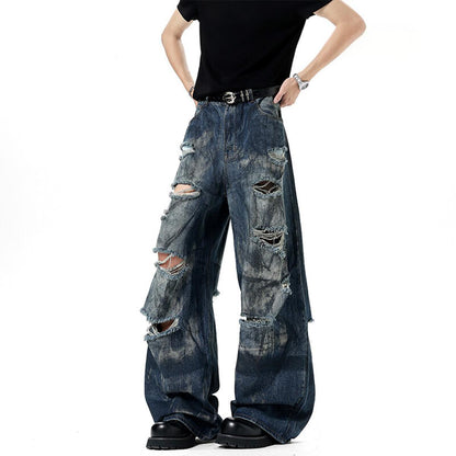Mens Dirty Stained And Ripped Jeans