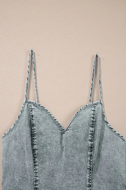 Back Zipped Mini Cami Denim Dress
