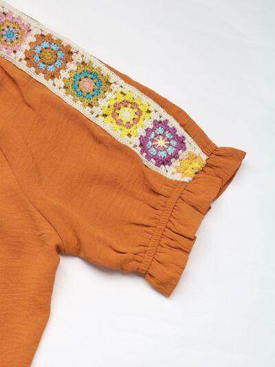 Perfee Tied Crochet Detail Short Sleeve Blouse for Women