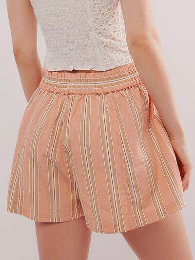 Striped Elastic Waist Shorts with Pockets for Comfort