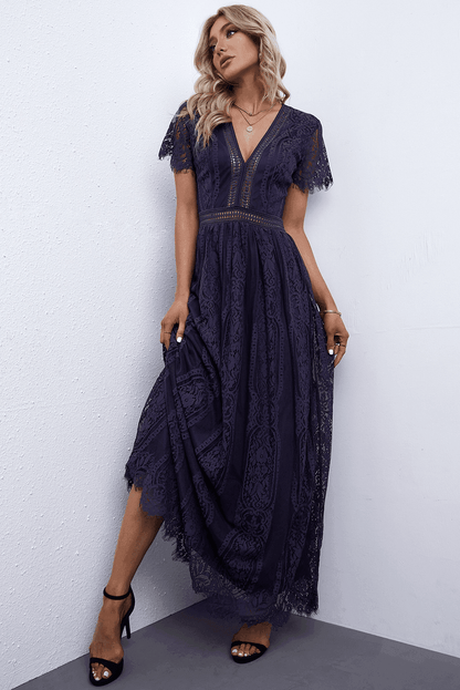 Scalloped Trim Lace Plunge Dress for Elegant Occasions