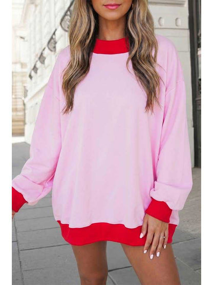 Womens Pullover Color-Block Fleece-Lined Long-Sleeve Sweatshirt