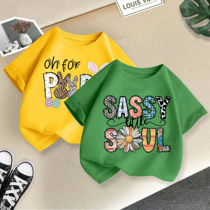 Girls' Tops Casual Short Sleeve Round Neck Print T-shirt