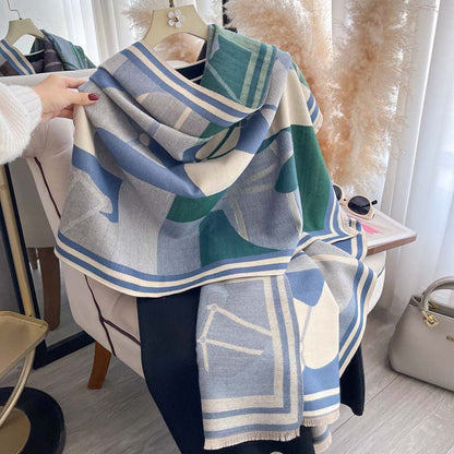 Women's Autumn Winter Color-Block Double-Faced Jacquard Scarf