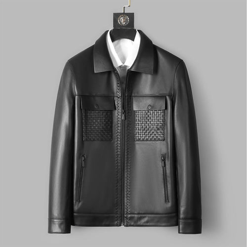 Genuine Leather Short Lapels Sheepskin Business Trends Handsome Jacket Coat