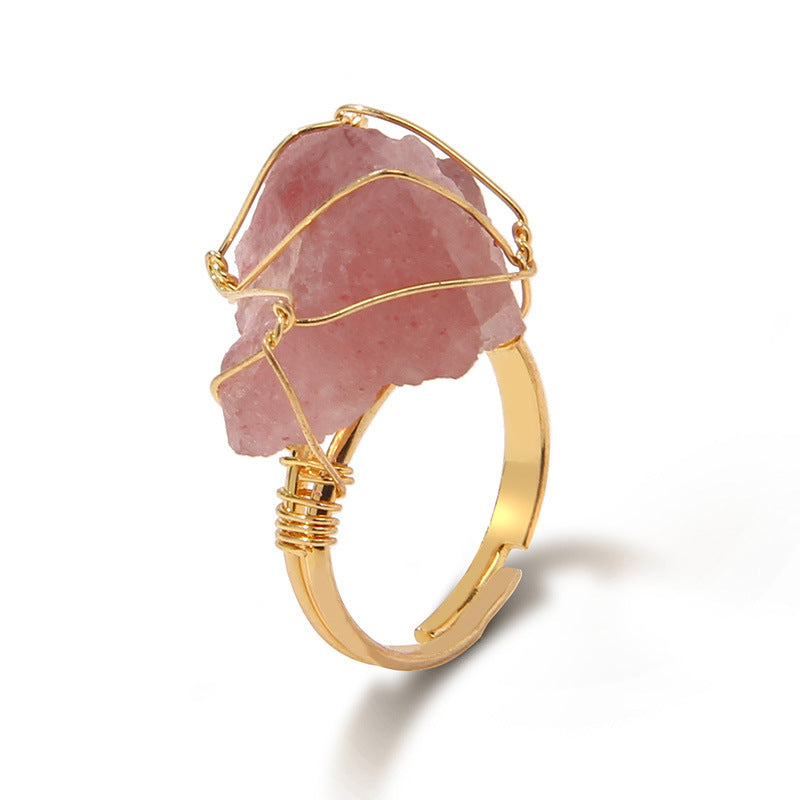 Irregular Natural Stone Amethyst Wrapped Ring