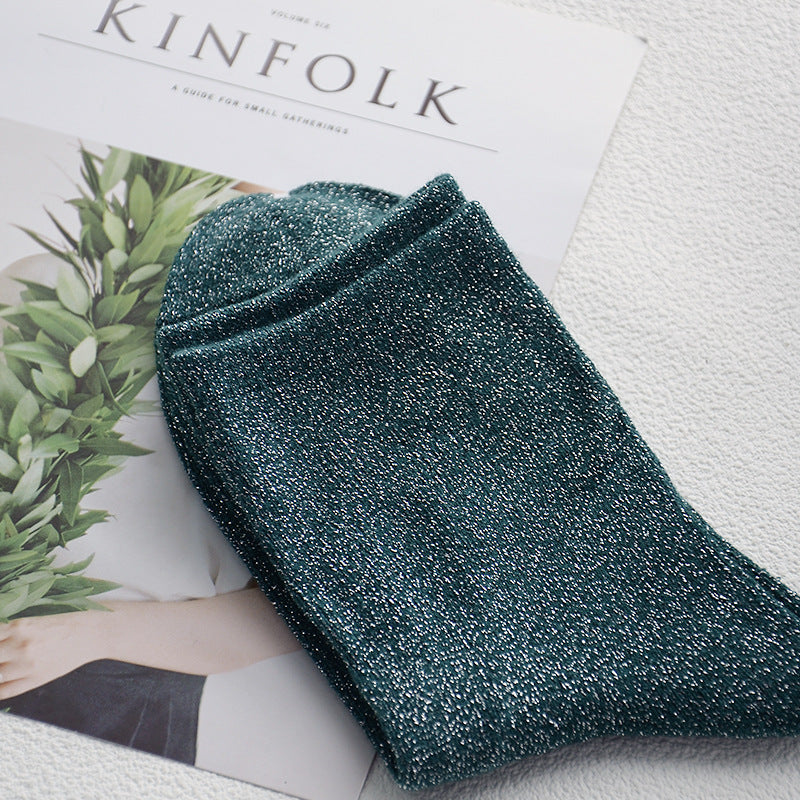Women's Glitter Ribbed Mid Calf Slouch Socks
