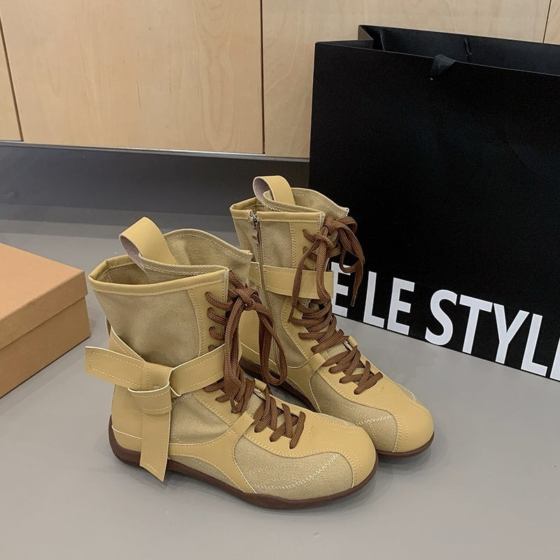 Women's High-top Denim Boots With A Thick Sole And Hidden Platform