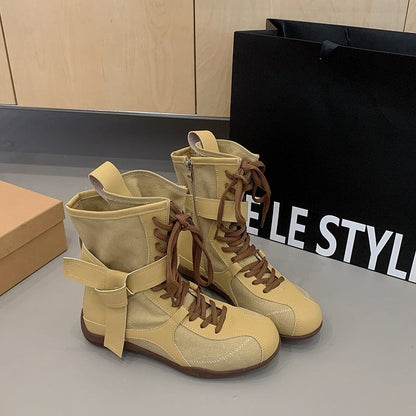 Women's High-top Denim Boots With A Thick Sole And Hidden Platform