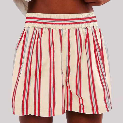 Stripe Print Elastic Beach Shorts